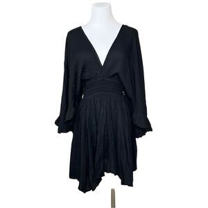NWT Blush Gauzy Black Angel Wing Sleeves Dress Swim Cover Up Asymmetrical MEDIUM